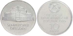 GDR  10 Mark, 1985, Semperoper Dresden, in ... 