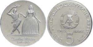 Münzen DDR  5 Mark, 1985, Caroline Neuber, ... 