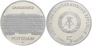 GDR  5 Mark, 1986, Sanssouci, in uPVC ... 