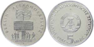 Münzen DDR  5 Mark, 1987, Alexanderplatz ... 