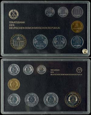 GDR Normal Use Coin Sets  1984, 1 penny to 5 ... 