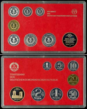 GDR Normal Use Coin Sets  1985, 1 penny to 5 ... 