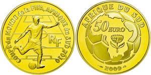 France  50 Euro, Gold, 2009, soccer World ... 