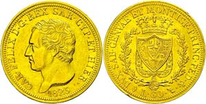 Italy  Sardinia, 80 liras, Gold, 1825, Karl ... 