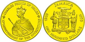 Jamaica  100 Dollars, Gold, 1979, 10. ... 