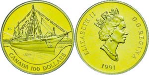 Canada  100 Dollars, Gold, 1991, postal ... 