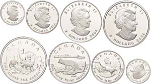 Canada  2004, Set to 2 - 5 Dollars, silver ... 