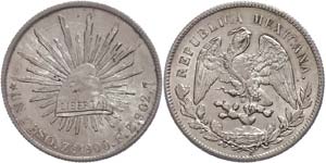 Coins Mexiko  Peso, 1900, Zacatecas, ZsFZ, ... 