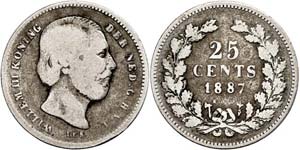 The Netherlands  25 cent, 1887, Wilhelm ... 
