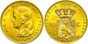 Niederlande  10 Gulden, Gold, 1897, ... 