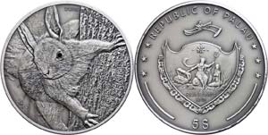 Palau  5 Dollars, 2012, red squirrel, 1 ... 