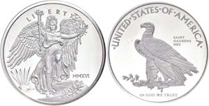 Coins USA  1 Ounce silver, 2016, inland park ... 