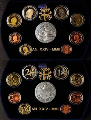 Vatikanstaat  2002, Euro-KMS, 1 Cent bis 2 ... 