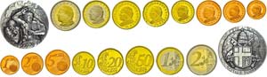 Vatikanstaat  2002, Euro-KMS, 1 Cent bis 2 ... 