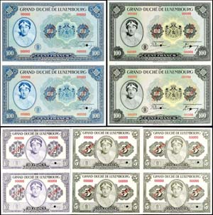 Banknoten  Luxemburg, 4 x 5 Francs o.J. ... 