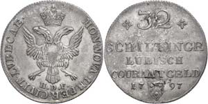 Lübeck City 32 Shilling, 1797, Behrens 303, ... 