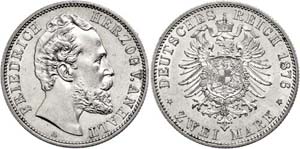 Anhalt 2 Mark, 1876, Friedrich I., small ... 