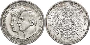 Anhalt 3 Mark, 1914, Friedrich II., on the ... 