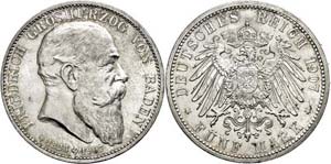 Baden 5 Mark, 1907, Friedrich I., on his ... 