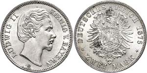 Bavaria 2 Mark, 1876, Ludwig II., f. St., ... 
