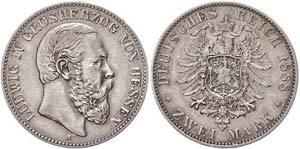 Hesse 2 Mark, 1888, Ludwig IV, almost ... 