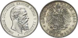 Prussia 2 Mark, 1888, Friedrich III., small ... 