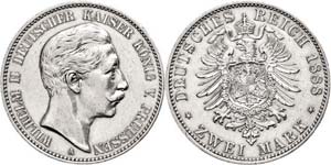Prussia 2 Mark, 1888, Wilhelm II., aversum ... 