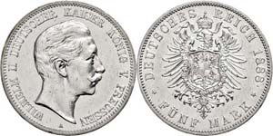 Prussia 5 Mark, 1888, Wilhelm II., scratch / ... 