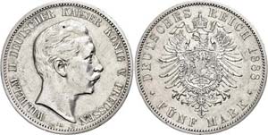 Prussia 5 Mark, 1888, Wilhelm II., edge ... 