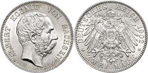 Saxony 2 Mark, 1902, Albert, on his Death, ... 