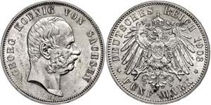 Saxony 5 Mark, 1903, Georg, small edge nick, ... 