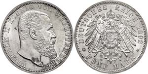 Württemberg 5 Mark, 1892, Wilhelm II., ... 