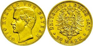 Bavaria 10 Mark, 1888, Otto, very fine., ... 