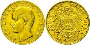 Bavaria 10 Mark, 1898, Otto, small edge ... 