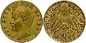 Bavaria 10 Mark, 1898, Otto, very fine., ... 