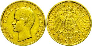 Bavaria 20 Mark, 1895, Otto, small edge ... 