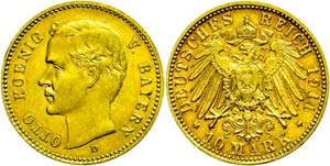 Bavaria 10 Mark, 1911, Otto, very fine to ... 