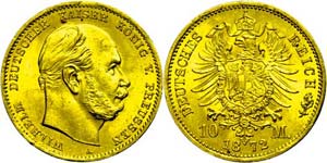 Prussia 10 Mark, 1872, A, Wilhelm I., edge ... 