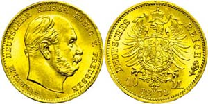 Prussia 10 Mark, 1872, A, Wilhelm I., small ... 