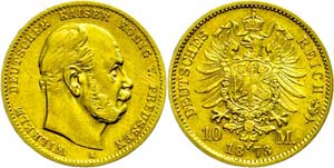 Prussia 10 Mark, 1873, A, Wilhelm I., ... 