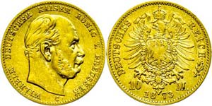 Preußen Goldmünzen 10 Mark, 1873, C, ... 