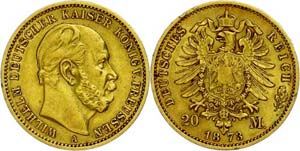 Preußen Goldmünzen 20 Mark, 1873 A, ... 