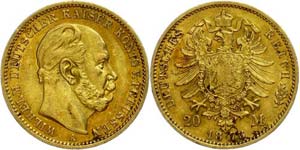 Prussia 20 Mark, 1873, Wilhelm I., plaque, ... 