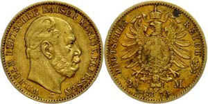 Prussia 20 Mark, 1873 C, Wilhelm I., plaque, ... 