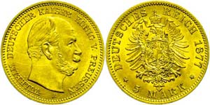 Preußen Goldmünzen 5 Mark, 1877, A, ... 