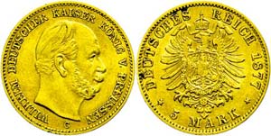 Prussia 5 Mark, 1877, C, Wilhelm I., small ... 