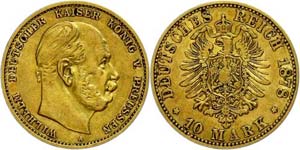 Prussia 10 Mark, 1878, A, Wilhelm I., very ... 
