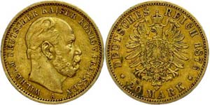 Prussia 20 Mark, 1876, Wilhelm I., edge ... 
