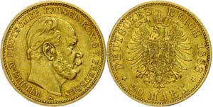Prussia 20 Mark, 1883 A, Wilhelm I., small ... 