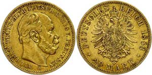 Prussia 20 Mark, 1883, Wilhelm I., very ... 